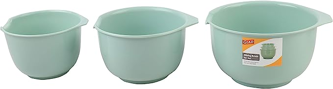 Glad Mixing Bowls with Pour Spout, Set of 3 Nesting Design Saves Space Non-Slip, BPA Free, Dishwasher Safe Kitchen Cooking and Baking Supplies, White